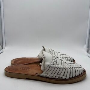Espiritu Womens White Woven Leather Huarache Flats Slides Mules Sandals Size 8
